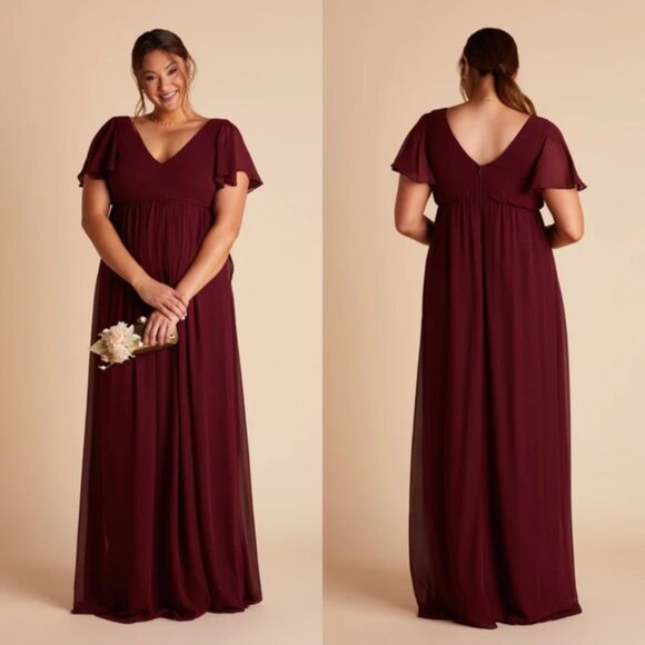 Birdy Grey Hannah Empire Flutter Sleeve Cabernet Bridesmaid Maxi Dress NWT - Picture 1 of 3